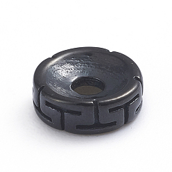 Gunmetal Retro Ion Plating(IP) 304 Stainless Steel Spacer Beads, Flat Round with T Pattern, Gunmetal, 8x2.8mm, Hole: 2.2mm