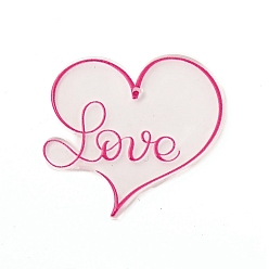Heart Valentine's Day Theme Acrylic Pendants, Word Love, Heart Pattern, 34x38x2mm, Hole: 1.4mm