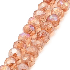 Light Salmon Spray Painted Imitation Jade Glass Beads Strands, AB Color Plated, Faceted, Round, Light Salmon, 4x3.5mm, Hole: 1mm, about 135pcs/strand, 18.90''(48cm)