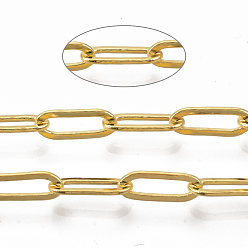Золотой Латунные скрепки, Плоско-овальные, тянутые удлиненные кабельные цепи, пайки, с катушкой, без кадмия, без никеля и без свинца, золотые, 11x4.3x0.7 мм, около 150.91 футов (46 м) / рулон