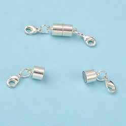 Silver Brass Magnetic Clasps, with Lobster Claw Clasps, Column, Silver, 17x7mm