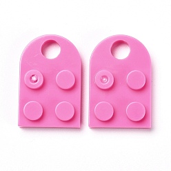 Hot Pink Resin Pendants, Building Blocks Charms, Half Oval, Hot Pink, 23.5x15.5x5mm, Hole: 5mm
