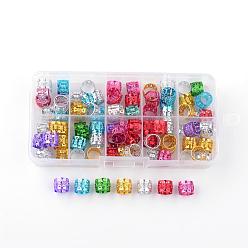 Mixed Color Aluminum Dreadlocks Beads Hair Decoration, Hair Coil Cuffs, Mixed Color, 10~10.5x8mm, Hole: 9mm, about 90pcs/box