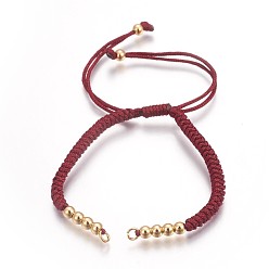 Rouge Foncé Fabrication de bracelets de perles tressées en nylon, avec des perles en laiton, plaqué longue durée, réel 24 k plaqué or, rouge foncé, 10-1/4 pouces (26 cm) ~11-5/8 pouces (29.6 cm)