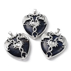 Sodalite Natural Sodalite Heart Pendant Rhinestone Settings, Rack Plating Platinum Plated Brass Wings Charms, Long-Lasting Plated, Fit for 3mm Rhinestone, 37x33x10~11.5mm, Hole: 8x5mm