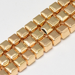 Light Gold Plated Electroplate Non-magnetic Synthetic Hematite Beads Strands, Cube, Light Gold Plated, 6x6x6mm, Hole: 2mm, about 70pcs/strand, 16.1 inch