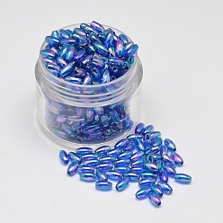 Bleu Bleuet Perles acryliques transparentes écologiques plaquées de riz plaqué couleur ab, bleuet, 6x3mm, Trou: 1mm, environ17700 pcs / 500 g