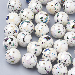 White AB-Color Spray Painted Acrylic Beads, Round, White, 14mm, Hole: 2.5mm, about 300pcs/500g