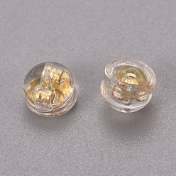 Golden Brass & Plastic Ear Nuts, Earring Backs, Long-Lasting Plated, Half Round, Golden, 5.5x4mm, Hole: 0.6mm
