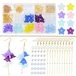 Color mezclado Kit de bricolaje para hacer aretes de flores, incluyendo cuentas de perlas de imitación acrílicas y plásticas, Ganchos del pendiente de hierro, cadenas de cable de latón, color mezclado