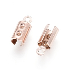 Rose Gold Ion Plating(IP) 304 Stainless Steel Cord Ends, End Caps, Column, Rose Gold, 10x3mm, Hole: 1mm, Inner Diameter: 4mm