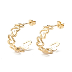 Golden 304 Stainless Steel C-shape Stud Earrings, Heart Wrap Half Hoop Earrings for Women, Golden, 19.5x25x8mm, Pin: 0.8mm