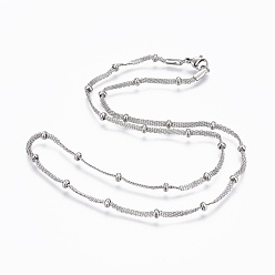 Stainless Steel Color 304 Stainless Steel Mesh Chain Necklaces, with 304 Stainless Steel Beads and 304 Stainless Steel Clasps, Stainless Steel Color, 17.6 inch(44.7cm), 2mm