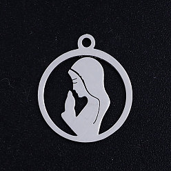 Stainless Steel Color 201 Stainless Steel Pendants, Virgin Mary, Stainless Steel Color, 17.5x15x1mm, Hole: 1.5mm
