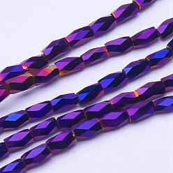 Plateado Púrpura Electroplate transparentes cuentas de vidrio hebras, lleno chapado, facetados, columna, púrpura chapado, 5x3 mm, agujero: 0.5 mm, sobre 100 unidades / cadena, 19.4 pulgada