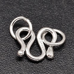 Silver 925 Sterling Silver S-Hook Clasps, M Clasps, Silver, 10x12x1.5mm, Hole: 3.6mm, about 29pcs/20g