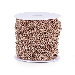 Rose Gold 304 Stainless Steel Twisted Chains, Curb Chains, with Spool, Soldered, Rose Gold, 4x3x0.6mm, about 82.02 Feet(25m)/roll