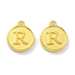 Letter R Alloy Pendant Cabochon Settings, For Enamel, Cadmium Free & Lead Free, Flat Round with Letter, Light Gold, Letter.R, 14x12x2mm, Hole: 1.5mm