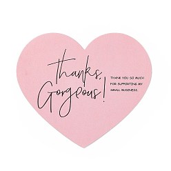 Pink Papier couché merci carte de voeux, coeur avec motif de mot merci, pour le jour de Thanksgiving, rose, 60x70x0.1mm, 30 pcs /sachet 