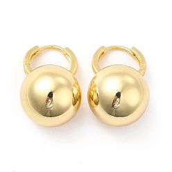 Real 18K Gold Plated Ball Brass Hoop Earrings for Women, Real 18K Gold Plated, 24.5x15.5mm, Pin: 1mm