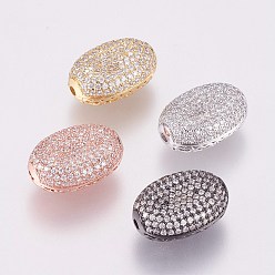Mixed Color Brass Micro Pave Cubic Zirconia Beads, Oval, Filigree, Mixed Color, 19x13x7.5mm, Hole: 1.5mm