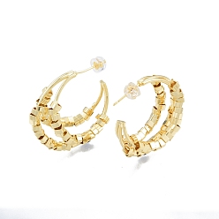 Real 18K Gold Plated Brass Cube Beaded Crescent Moon Stud Earrings, Chunky Half Hoop Earrings for Women, Real 18K Gold Plated, 30x28.5x4mm, Pin: 0.9mm