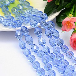 Azure Faceted Polyhedron Imitation Austrian Crystal Bead Strands, Grade AAA, Azure, 13x10mm, Hole: 0.9~1mm, about 30pcs/strand, 15.7 inch