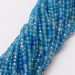 Cyan Natural Agate Bead Strands, Dyed, Faceted, Round, Cyan, 4mm, Hole: 0.8mm, about 90~92pcs/strand, 14 inch
