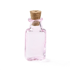 Rose Nacré Bouteilles en verre miniatures rectangulaires, avec bouchons en liège, bouteilles de vœux vides, pour accessoires de maison de poupée, fabrication de bijoux, perle rose, 12x14x34mm