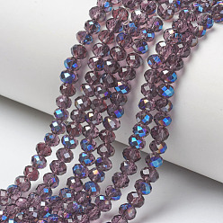 Purple Electroplate Glass Beads Strands, Half Plated, Blue Plated, Faceted, Rondelle, Purple, 3x2mm, Hole: 0.8mm, about 150~155pcs/strand, 15~16 inch(38~40cm)