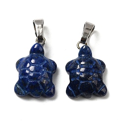 Lapis Lazuli Lapis naturelles teints pendentifs lazuli, charmes de tortue, avec placage à crémaillère en laiton plaqué platine bélières à pression, 17~22x12.5~13.5x6~6.5mm, Trou: 8x5mm