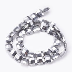 Platinum Plated Electroplated Non-magnetic Synthetic Hematite Beads Strands, Faceted, Square, Platinum Plated, 10x10x4mm, Hole: 1mm, about 40pcs/strand, 15.9 inch(40.5cm)