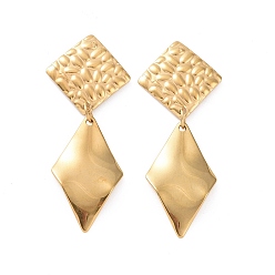 Golden 304 Stainless Steel Double Rhombus Dangle Stud Earrings for Women, Golden, 45.5mm, Pin: 0.8mm