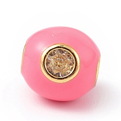 Pink Crémaillère placage micro en laiton pavent perles cubes de zircone, avec l'émail, plaqué longue durée, sans cadmium et sans plomb, réel 18 k plaqué or, ronde, rose, 9.5x9.5x9.7mm, Trou: 3.5mm