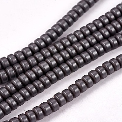 Black Matte Style Frosted Non-magnetic Synthetic Hematite Beads Strands, Heishi Beads, Flat Round/Disc, Black, 3x1.5mm, Hole: 1mm, about 200pcs/strand, 15.7 inch