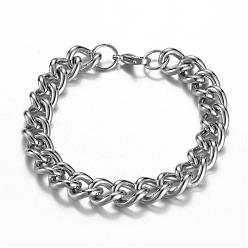 Stainless Steel Color 304 Stainless Steel Curb Chain Bracelets, with Lobster Claw Clasps, Stainless Steel Color, 210mm(8-1/4 inch) 