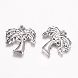 Stainless Steel Color 201 Stainless Steel Charms, Coconut Tree, Stainless Steel Color, 14.5x13.5x3mm, Hole: 1mm