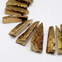 Verge D'or Foncé Galvaniques agate naturelle et teints brins de perles, nuggets, verge d'or noir, 23~57x12~18x9~16mm, trou: 2mm, environ 32~34 pcs/chapelet