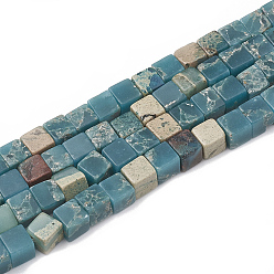 Bleu Vert Brins de perles de jaspe aqua terra synthétiques, cube, sarcelle, 4~5x4~5x4~5mm, Trou: 1mm, Environ 89 pcs/chapelet, 15.9 pouce