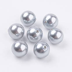 Light Grey Shell Pearl Half Drilled Beads, Round, Light Grey, 12mm, Hole: 1mm