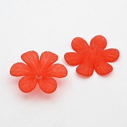 Crimson Transparent Acrylic Beads, Frosted, Flower Bead Caps, Crimson, 30x8mm, Hole: 1.5~2mm, about 314pcs/500g