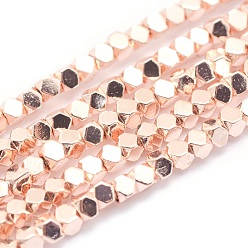 Rose Gold Plated Electroplate Non-magnetic Synthetic Hematite Beads Strands, Grade AA, Long-Lasting Plated, Faceted, Cube, Light Rose Gold Plated, 2x2x2mm, Hole: 0.5mm, about 198pcs/strand, 15.7 inch(40cm)