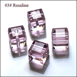 Pink Имитация Австрийские кристаллические шарики, класс AAA, граненые, кубические, розовые, 8x8x8 мм (размер в пределах диапазона погрешностей 0.5~1 мм), отверстие : 0.9~1.6 мм