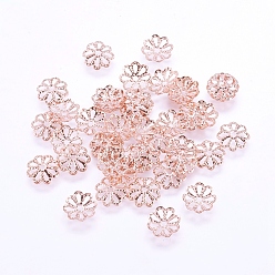 Real Rose Gold Plated Long-Lasting Plated Brass Fancy Bead Caps, Multi-Petal, Real Rose Gold Plated, Flower, Rose Gold, 8x1mm, Hole: 1mm