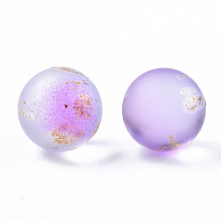 Violet Transparent Spray Painted Frosted Glass Beads, with Golden Foil, No Hole/Undrilled, Round, Lilac, 8mm