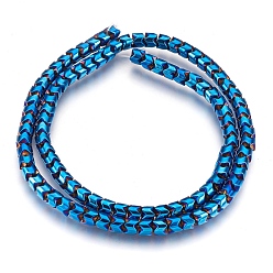 Blue Plated Electroplate Non-magnetic Synthetic Hematite Bead Strands, Polished, Column, Blue Plated, 5x4mm, Hole: 1mm, about 101~102pcs/strand, 15.9 inch(40.5cm)