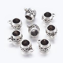 Antique Silver Alloy Tube Bails, Loop Bails, Bail Beads, Cadmium Free & Lead Free, Barrel, Antique Silver, about 15m long, 11mm wide, 10mm thick, hole: 2.5mm, Inner Diameter: 5mm, Antique Golden