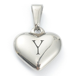 Letter Y Pendentifs en acier inoxydable, coeur avec lettre noire, couleur inox, letter.y, 304mm, Trou: 16x16x4.5mm