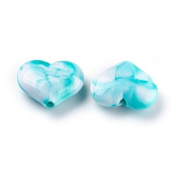 Cyan Acrylic Imitation Gemstone Beads, Heart, Cyan, 20x23x8~8.5mm, Hole: 2.5~2.8mm, about 230pcs/500g