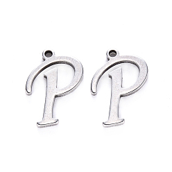 Letter P 201 Stainless Steel Charms, Laser Cut, Stainless Steel Color, Letter.P, 14x9.5x1mm, Hole: 1mm